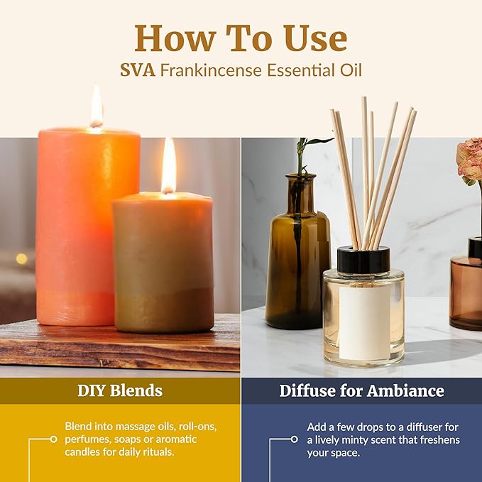 SVA Frankincense Essential Oil – 4 Fl Oz – 100% Natural Boswellia Serrata Oil - for Diffuser, Hair Care, Face, Skin Care, Aromatherapy, Scalp and Body Massage, Soap and Candle Making – with Dropper - Bloomnest