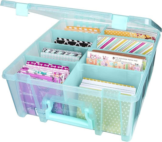 ArtBin 6990AA Super Satchel Double Deep Compartment Box - Art Storage with 8 Removable Compartments, Smart Closure for Craft Supplies (Aqua Mist- Pack of 1) - Bloomnest