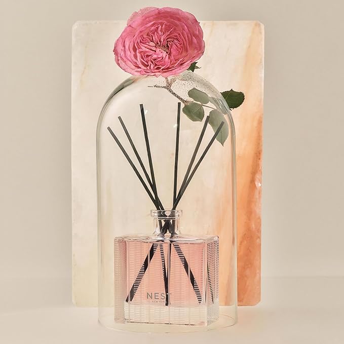 NEST New York Reed Diffuser, Himalayan Salt & Rosewater - 5.9 fl oz - Fragrance for Up to 90 Days - Reusable, Refillable Glass Holder - Includes 8 All-Natural Reed Sticks - Flame Free