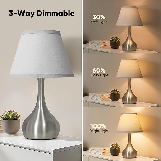 Touch Table Lamp for Bedroom Set of 2, 3-Way Dimmable Bedside Lamp for Nightstand, 17” Modern Metal Desk Lamp with Linen Shade for Living Room, Kids Reading, Dorm, Home Office Decor, Bulb Included - Bloomnest