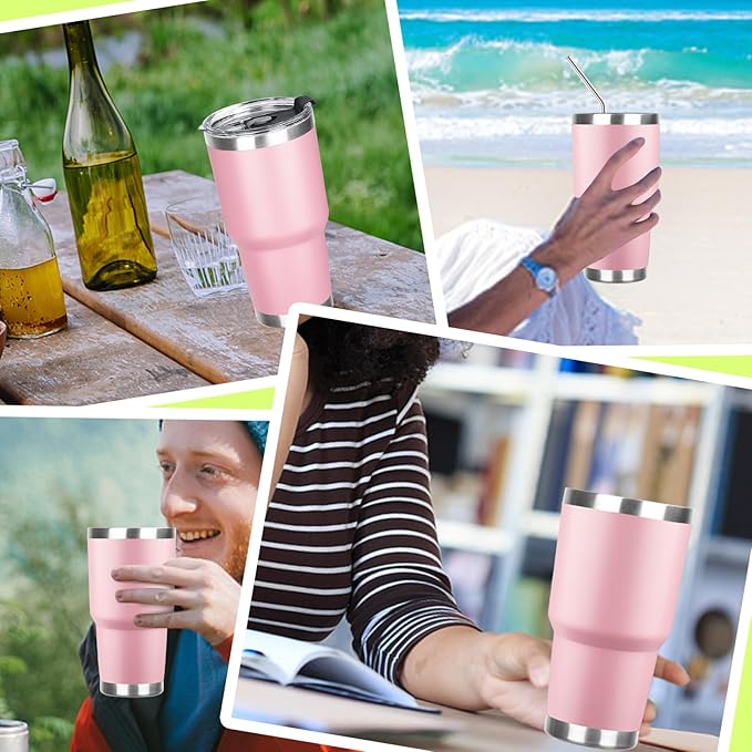 30 oz Tumbler with Lids and Straws Double Wall Vacuum Insulated Tumbler Cup,Stainless Steel Leak-proof Thermal Tumbler Travel Coffee Mug for Cold and Hot Drinks,Sakura Pink - Bloomnest