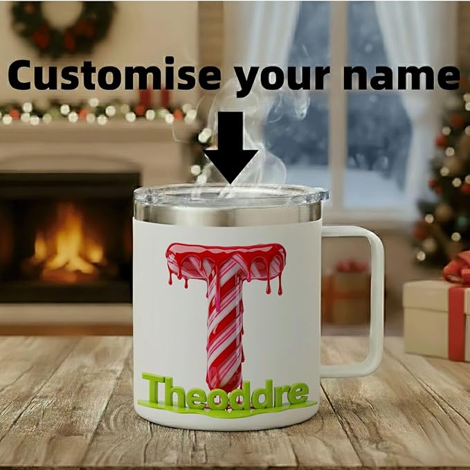 Personalized Christmas Insulated Coffee Mug with Handle –Double Wall Stainless Steel Travel Tumbler for Hot & Cold Drinks – Unique Holiday Gift for Men, Women, & Kids(B125) - Bloomnest
