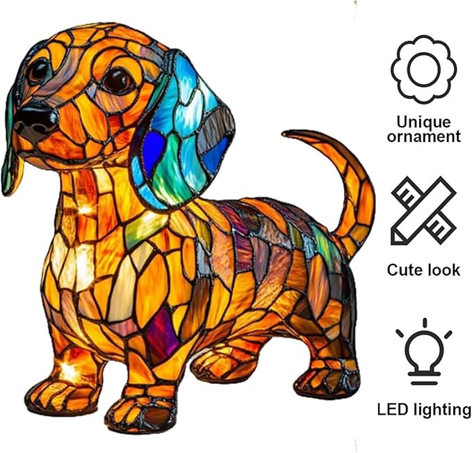 Retro Dachshund Colorful Resin Table Lamp, 3D Cute Pet LED Night Light, Dog Series Art Night Light, Fun Gift for Dog Lovers (Dachshund) - Bloomnest
