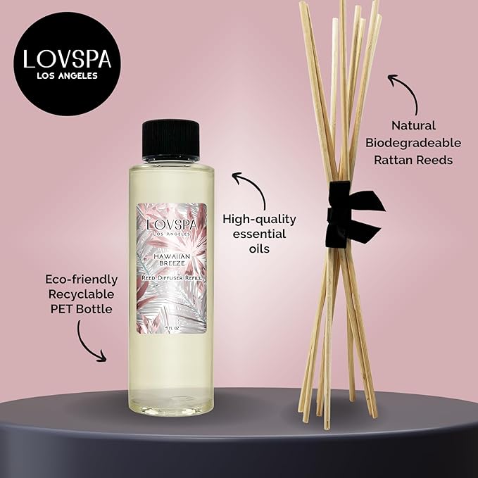 LOVSPA Hawaiian Breeze Diffuser Oil - Luxury Essential Oils for Diffuser Refill & Air Freshener Room Spray - Long-Lasting & Natural Home Fragrance, Scented Oil for Diffusers, USA Made, 4oz - Bloomnest