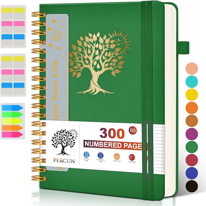 Large Spiral Notebook Journal for Women Men - 300 Numbered Lined Pages, College Ruled,B5 Hardcover Spiral Bound Notebook for School, Work, Note Taking, Writing, Leather Spiral Journal 7"x10" - Bloomnest