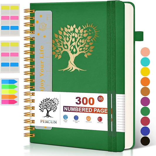 Large Spiral Notebook Journal for Women Men - 300 Numbered Lined Pages, College Ruled,B5 Hardcover Spiral Bound Notebook for School, Work, Note Taking, Writing, Leather Spiral Journal 7"x10" - Bloomnest