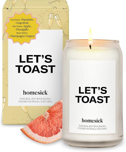 Homesick Scented Candles for Home (Let's Toast) - 13.75 oz Long-Lasting Soy Wax Blend Jar Candle Gifts for Women & Men for All Occasions, 60-80 Hours Burn Time - Notes of Mandarin & Grapefruit - Bloomnest