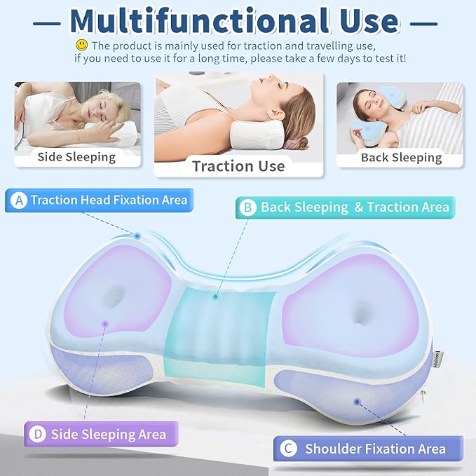 Neck Support Pillow, Small Cervical Neck Roll Pillow Memory Foam, Cervical Traction Device, Premium Neck Bolster Pillow for Side Sleepers, Camping & Travel Pillow with Portable Bag (sky blue) - Bloomnest