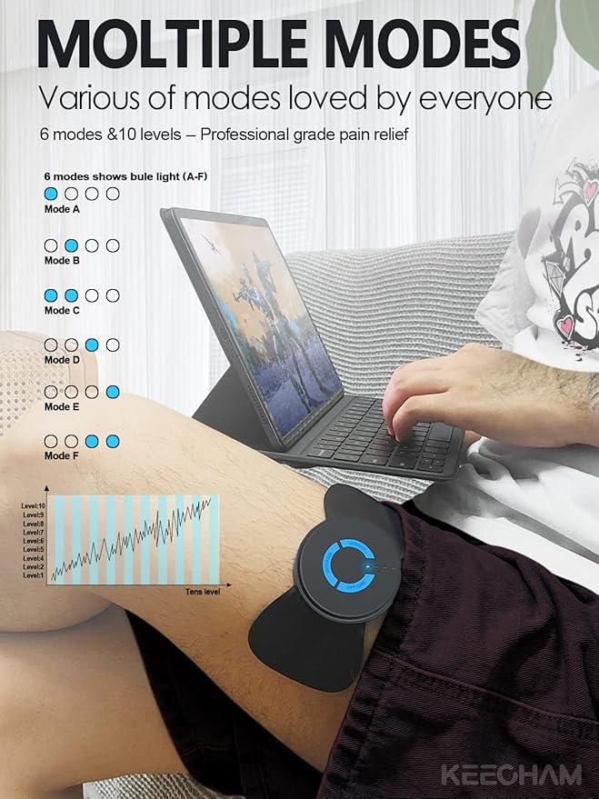Tens Black Unit with 2 Pads,EMS Microcurrent Mini Massager Machine,Low Frequency Multi Function Physiotherapy Instrument Muscle Stimulator,Full Body Pain Relief Therapy Device Pawfan