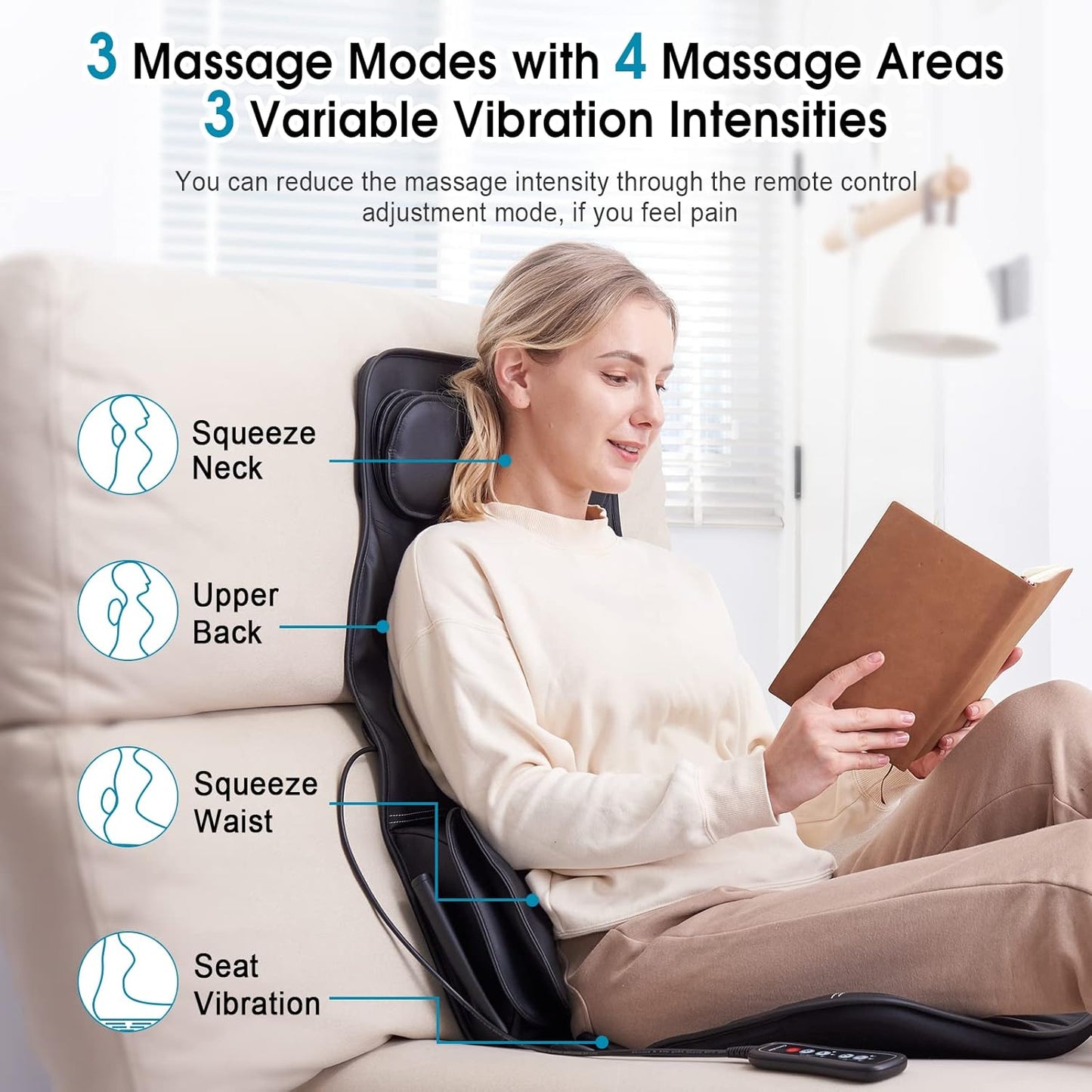 SLOTHMORE Vibration Back Massager with Adjustable Neck Pillow, Massage Chair Pad for Neck Waist HIPS Thighs to Release Stress and Fatigue, Chair Massager Seat Cushion for Home Office use Ideal Gifts