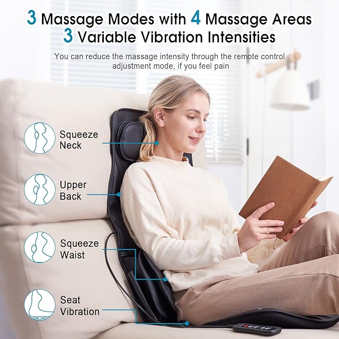 SLOTHMORE Vibration Back Massager with Adjustable Neck Pillow, Massage Chair Pad for Neck Waist HIPS Thighs to Release Stress and Fatigue, Chair Massager Seat Cushion for Home Office use Ideal Gifts - Bloomnest