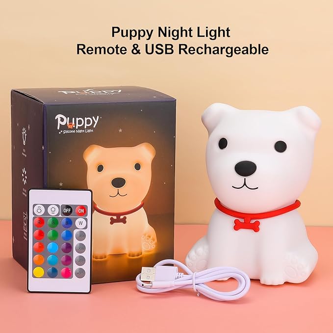 Tremdwoto Dog Night Light for Kids,Cute Colorful Night Light with Remote Baby Girl Squishy Night Lights Lamp Puppy Light Dimmable Nursery Lamp Nightlight Gift for Boys and Girls Kawaii Bedroom Decor - Bloomnest