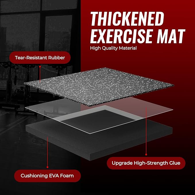 SUPERJARE 0.56'' Thick 6 Pcs 24 Sq Ft Rubber Top Exercise Equipment Mats, High Density EVA Foam Mats with Rubber Top, Interlocking Gym Flooring for Home Gym, Protective Workout Mat, Black/Grey - Bloomnest