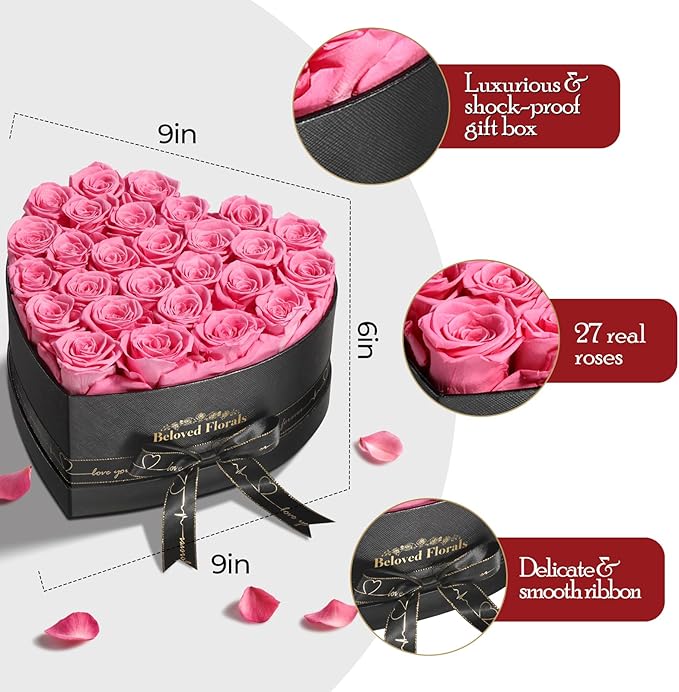 27 Preserved Flowers Rose Birthday Gifts for Women Her Mom Wife Girlfriend Grandma on Valentines Mothers Day Christmas Anniversary Romantic(Pink) - Bloomnest