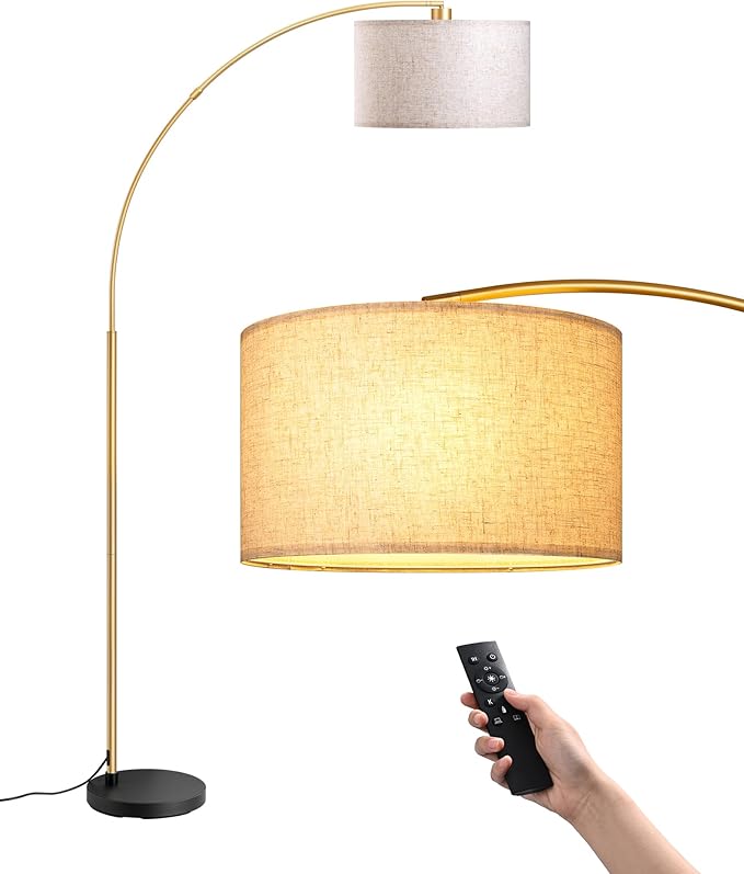 EDISHINE 78.3" Gold Arched Floor Lamp with Remote, Mid Century Modern Reading Light Over Chair, Tall Arc Standing Lamp for Living Room, Home Office, Reading Room, Dining Room, Dimmable Bulb Included - Bloomnest