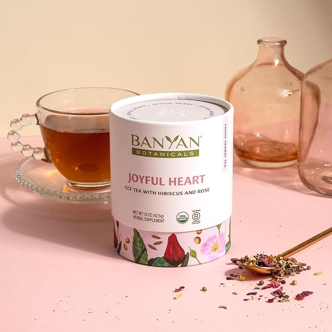 Banyan Botanicals Joyful Heart CCF Tea Loose Leaf Organic Herbal Tea Uplifting and Aromatic with Hibiscus, Tulsi, and Rose 1.5 oz. Non-GMO Sustainably Sourced - Bloomnest