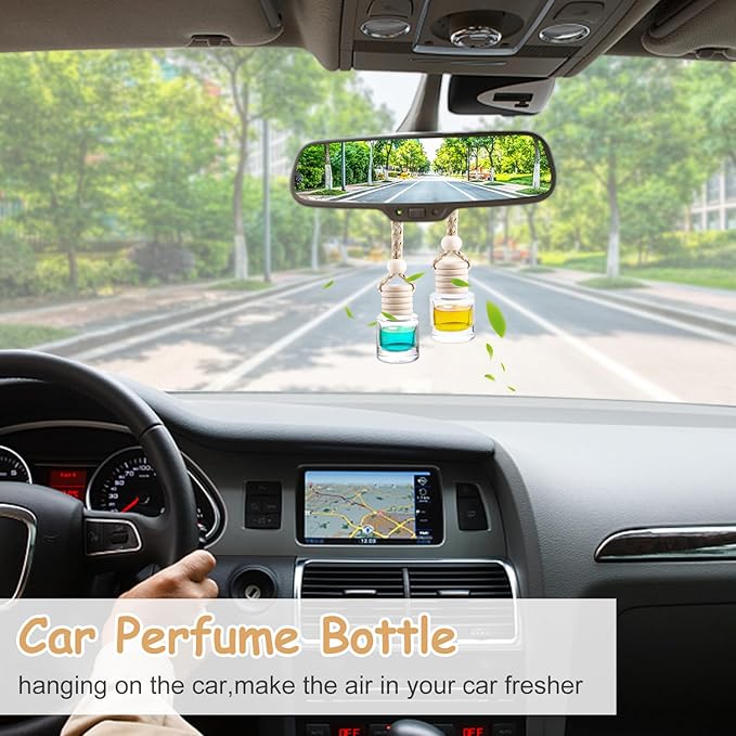 50 Pcs Car Essential Oil Hanging Bottle Empty Car Air Freshener Diffuser Bottle Perfume Glass Bottle Pendant Aromatherapy Fragrance Bottle Auto Car Interior Ornaments Decor (Round shape) - Bloomnest