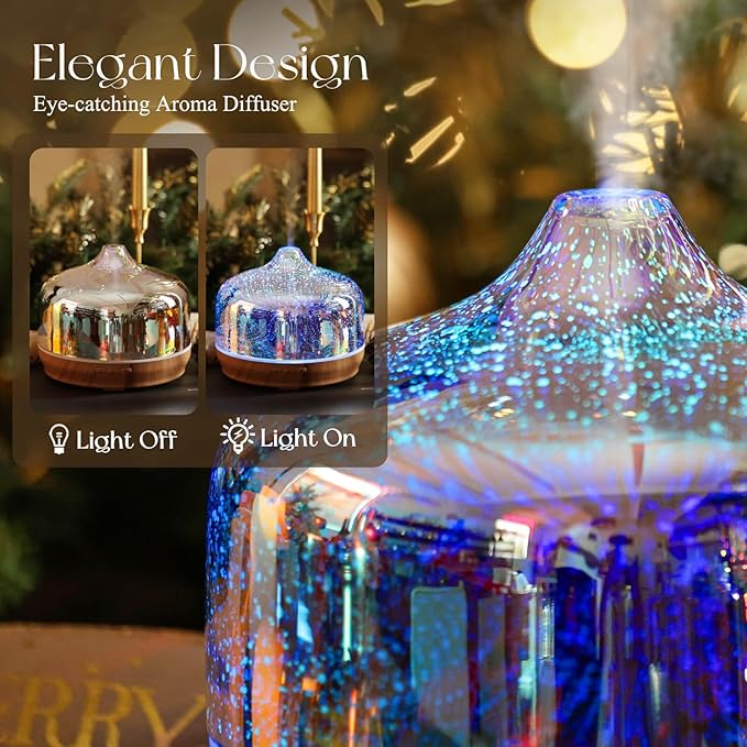Porseme 500ml Essential Oil Diffuser 3D Glass Aromatherapy Ultrasonic Humidifier - Auto Shut-Off, BPA Free for Home Hotel Yoga Gift - Bloomnest