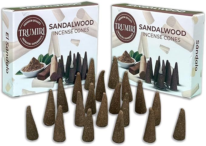 TRUMIRI Sandalwood Incense Cones - Total 20 Cone Incense - Dual Pack of 10 Insence Cones - Incense Cones Scented - Cone Incense Scents - Insense Cones - Incent Cone TRUMIRI