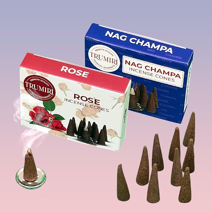 TRUMIRI Incense Cones - Combo Pack of 20 Cone Incense - Nag Champa & Rose Scents TRUMIRI