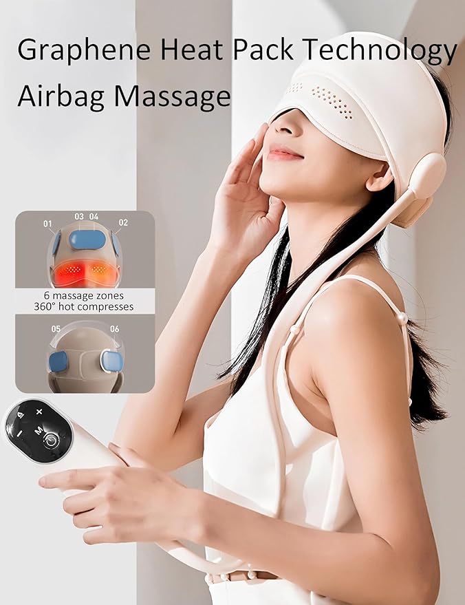 Head Massager, Scalp and Eye Massager with Heat, Head Massager Scalp Stress Relax, Migraine Caps for Women, Excedrin Tension Headache Massager for Forehead and Temple (Beige) CYTJ