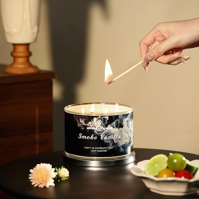 Smoke Vanilla Scented Candles, 18oz Soy Candles Non Toxic 4-Wick Large Candle Jars, Over 50 Hours of Burning Time, Ideal for Gifting, Events, Home Decor - Bloomnest