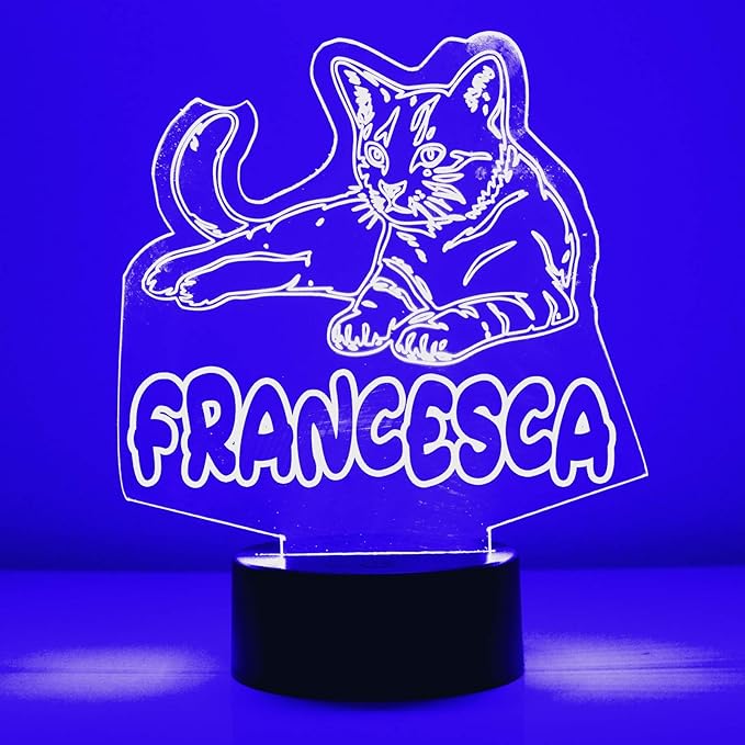 Custom Cat LED Sign Night Light Lamp with Remote, Light Up Display with Personalized Name or Image, Customized, Made in The USA, Clear Acrylic Home Decor Design with 16 Colors, 4 Modes - Bloomnest