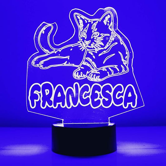 Kitty Cat Custom 3D Illusion Lamp with Remote | LED Night Light with Personalized Name, Logo, Image, Design | 4 Modes, 16 Light Colors | USB or Battery Power | Made in The USA - Bloomnest