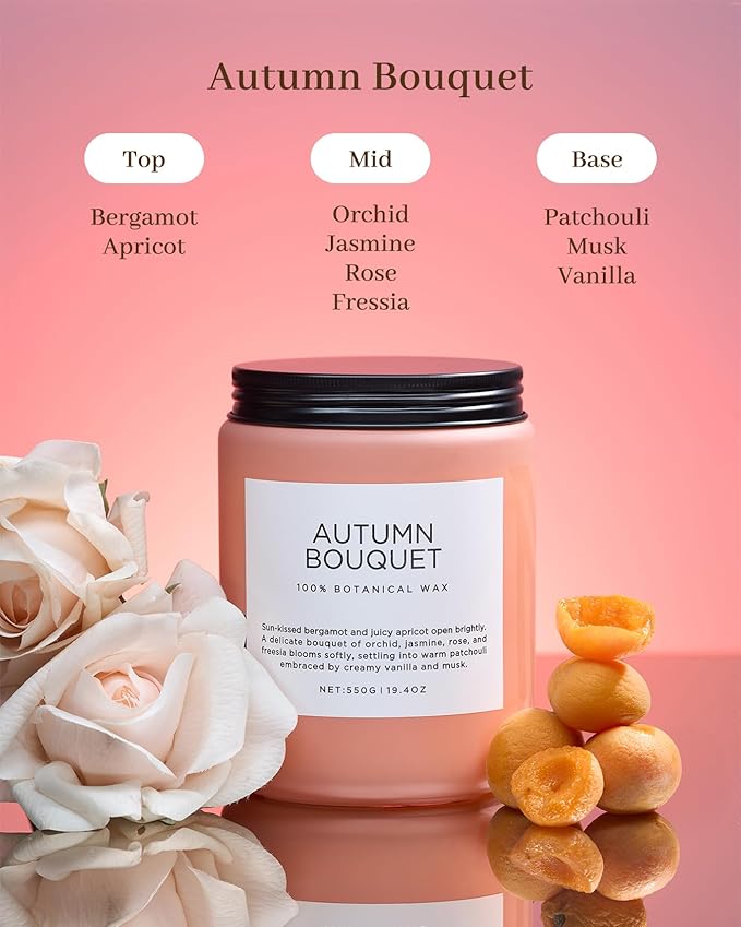 M&SENSE Fall Candle Autumn Flower Scented, Large 19.4oz Natural Soy Wax 110 Hours Burn Time Clean Non Toxic Candle Classic 2 Wicks Gifts - Bloomnest