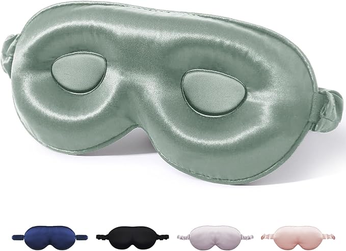 100% Mulberry Silk Sleep Mask for Unisex, 22 Momme 3D Silk Contoured Eye Mask, Breathable Light Blocking Blindfold with Adjustable Strap, Blackout Eye Cover for Travel, Grayish Green - Bloomnest