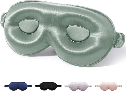 100% Mulberry Silk Sleep Mask for Unisex, 22 Momme 3D Silk Contoured Eye Mask, Breathable Light Blocking Blindfold with Adjustable Strap, Blackout Eye Cover for Travel, Grayish Green - Bloomnest