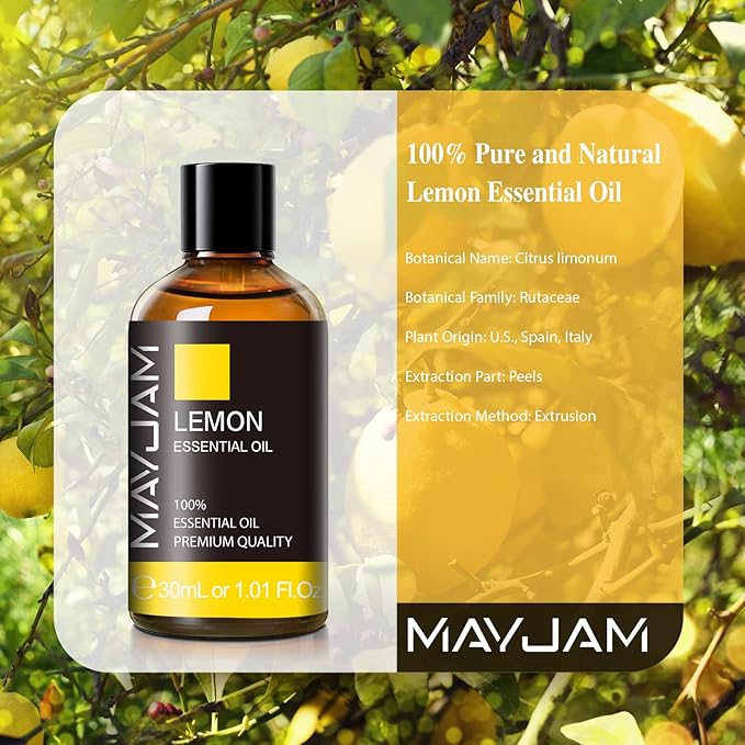 Lemon Essential Oil 30ML/1.01FL.OZ, MAYJAM Premium Lemon Oil Essential Oils with Glass Dropper, Great for Aromatherapy Diffuser and Candle Soap Making - Bloomnest