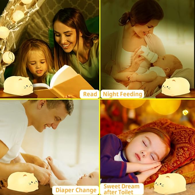Tremdwoto Cat Night Light for Kids,Cute Colorful Night Light Baby Girl Squishy Night Lights Lamp 3 Hour Timer Kitty Light USB Rechargeable Nursery Lamp Nightlight ，Gifts for Boys and Girls - Bloomnest