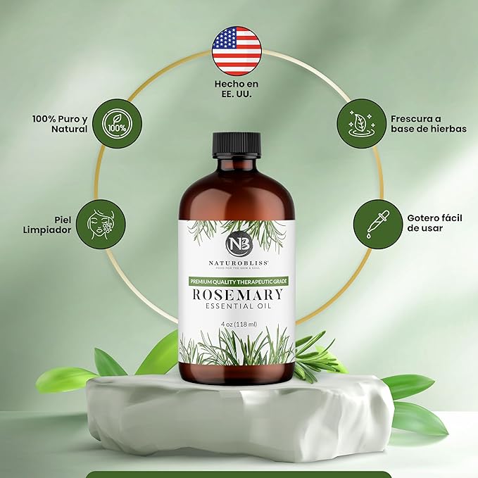 NaturoBliss 100% Pure Rosemary Essential Oil Therapeutic Grade Premium Quality (4 fl. oz) with Glass Dropper, Perfect for Aromatherapy - Bloomnest