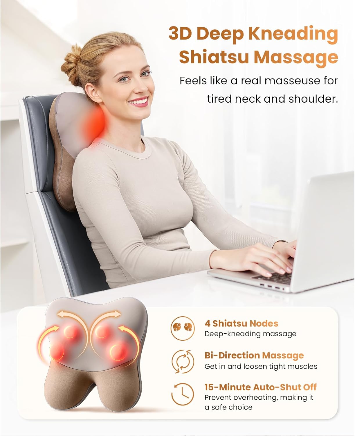 BOB AND BRAD Back Massager with Heat FSA Eligible, EZBack Corded Neck Massager for Pain Relief Deep Tissue, Shiatsu Back Shoulder and Neck Massage Pillow, Full Body Use, Ideal Gifts for Women Men