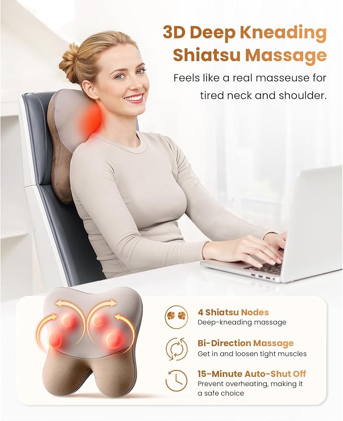 BOB AND BRAD Back Massager with Heat FSA Eligible, EZBack Corded Neck Massager for Pain Relief Deep Tissue, Shiatsu Back Shoulder and Neck Massage Pillow, Full Body Use, Ideal Gifts for Women Men - Bloomnest