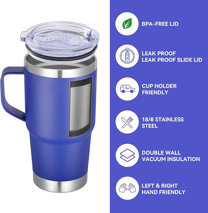 VEGOND 20 oz Tumbler Bulk with Handle Lid and Straw, Stainless Steel Insulated Travel Coffee Mug Set, Spill Proof Double Wall Metal Tumblers Cups, Powder Color Royal Blue 12 Pack - Bloomnest