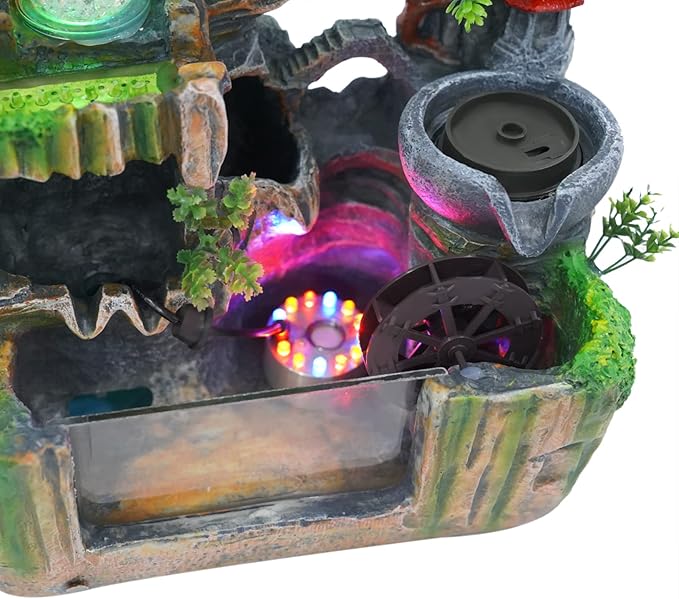 Tabletop Fountains Indoor Waterfall Fountain Indoor Water Fountains and Waterfalls with Light, Desk Fountain with Plant & Mist, Tabletop Fountains for Home Office Bedroom