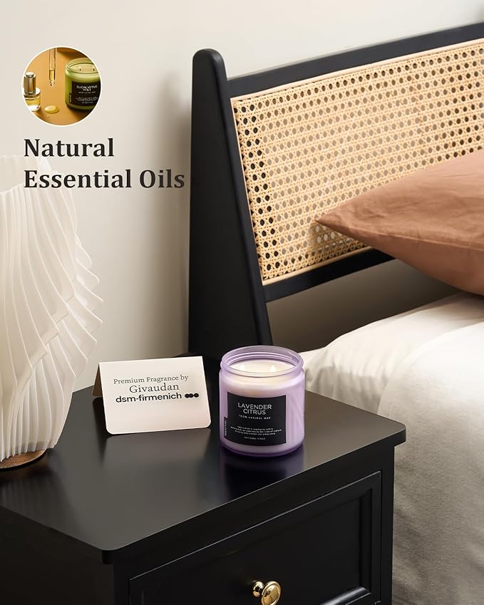 M&SENSE Soy Candles for Home Scented, 11.6oz Lavender Citrus Scent Aromatherapy 70H Burn Time, Stress Relief Gifts for Mom Girlfriend Teacher, Medium Jar Candle for Spa, Bath, Yoga - Bloomnest