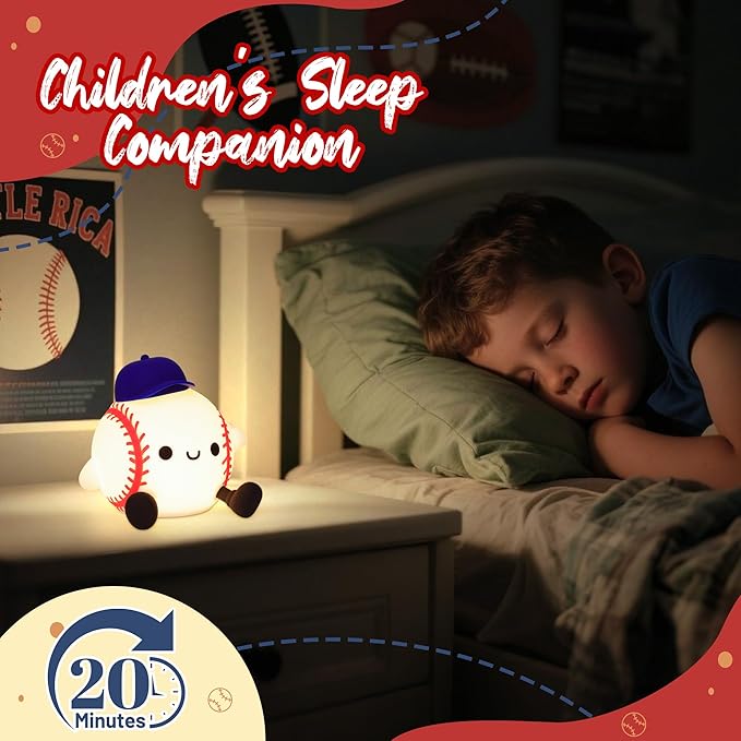 Attivilife Baseball Night Light, Baseball Gifts for Boys, Soft Silicone Nursery Bedroom Bedside Decor Dimmable Rechargeable LED Touch Lamp, Baby Kid Teen Sport Lover Athlete Birthday Christmas Gifts - Bloomnest