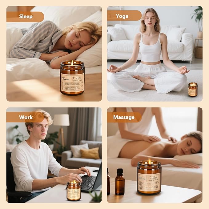 Candles for Home Scented, 2 Pack Scented Candles for Stress Relief & Self-Care, Aromatherapy Candle for Men and Women Birthday, Soy Sleep Jar Candle Set(Coffee & Vanilla) - Bloomnest