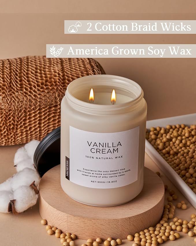 M&SENSE Vanilla Soy Candles, Large 19.4oz Non Toxic 110 Hours Burning Time 100% Natural Organic Soy Wax Candle, Relaxing Aromatherapy Scented Housewarming Gift for Women and Men - Bloomnest