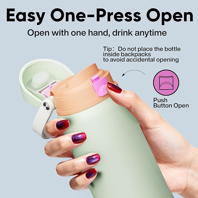 Insulated Water Bottle with Straw - Encool Stainless Steel Water Bottle with Push Button Lid, Leak-Proof & BPA-Free, Keeps Cold for 24 Hours for Sports, Travel, Gym (40 oz, Geyser Green) ENCOOL
