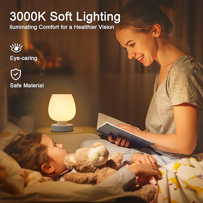 Cordless Portable Touch Bedside Table Lamp - Rechargeable Modern Small Table Lamp with White Glass Shade, Stepless Dimmable & 8 RGB Colors & Memory, Desk Lamp for Nursery Bedroom Nightstand, Gifts - Bloomnest