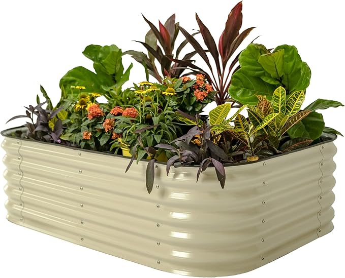 Vego garden Raised Garden Bed Kits, 17" Tall 6 in 1 Modular Metal Raised Planter Bed for Vegetables Flowers Patio Ground Planter Box-Pearl White - Bloomnest
