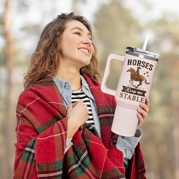 Horse Gifts For Women - Mothers Day, Birthday, Christmas Gifts For Horses Riding Lovers, Owners - Horse 40Oz Tumbler With Handle & Straw - Bloomnest