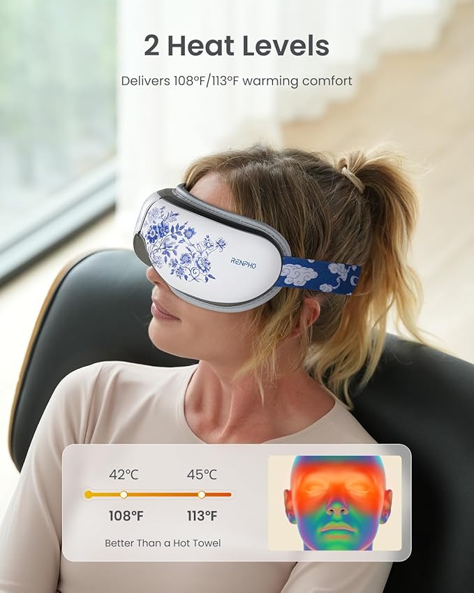 RENPHO Eyeris 1 Eye Massager with Heat, Christmas Birthday Gifts for Mom Dad Women Men Her Him, Sleep Mask with Heat Bluetooth Music, Relax Eye - Bloomnest