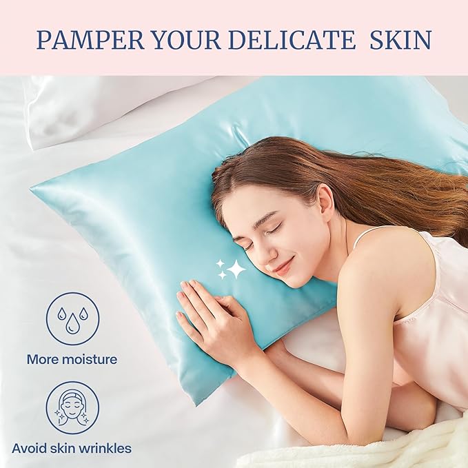 BEDELITE Satin Pillowcase for Hair and Skin, Super Soft and Cooling Similar to Silk Pillow Cases 2 Pack with Envelope Closure, Gift for Women Men(20"x30" Queen Size, Blue) - Bloomnest