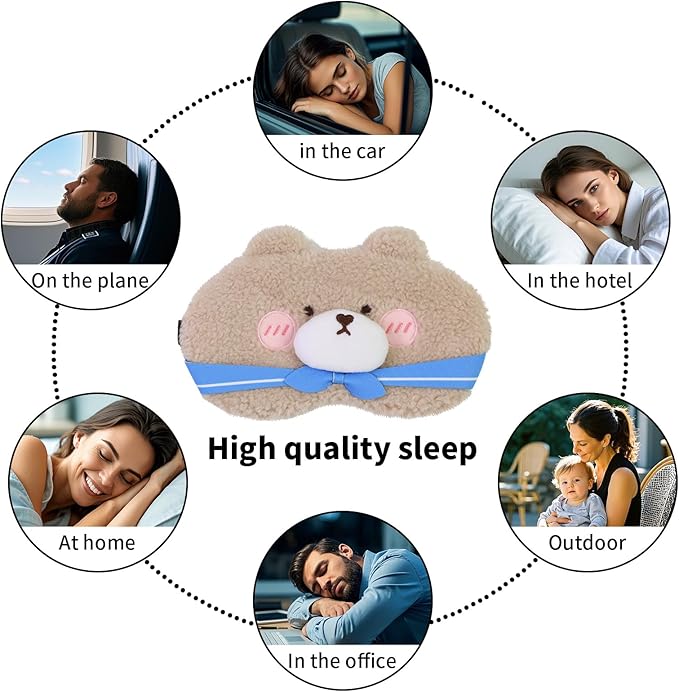 Cute Sleep Eye Masks for Kids, Kawaii Cartoon Kids Sleeping Mask for Women Boys Girls Teens, Soft Plush Adjustable Eyeshade Silk Travel Nap Eye Cover, Blue Bear - Bloomnest