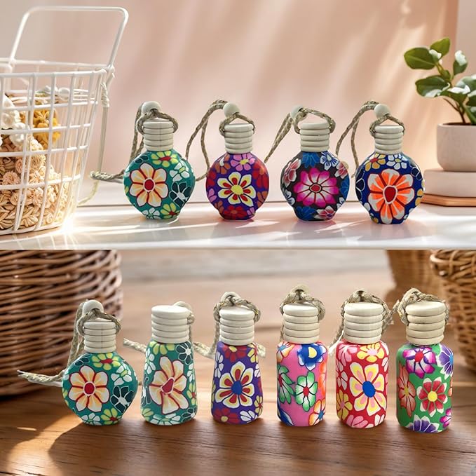 20Pcs 15ml Glass Car Diffuser Bottles Empty Bulk,Hanging Car Diffusers for Essential Oils,Refillable Car Air Freshener for Fragrance Perfume Aromatherapy with Flowers Women Home Decor,Color Random - Bloomnest